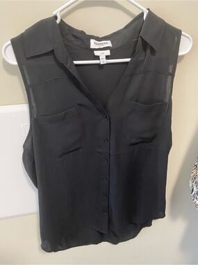Express Portofino Black Sleeveless V-Neck Button Front Blouse